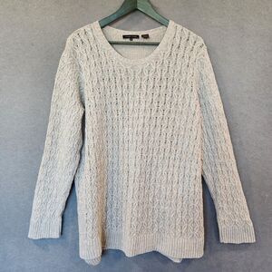 Jeanne Pierre Sweater Womens XXL Cable Knit Front Beige Khaki 100% Cotton‎